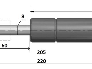 Амортизатор газовый для каретки, газлифт 205мм 700 Nm